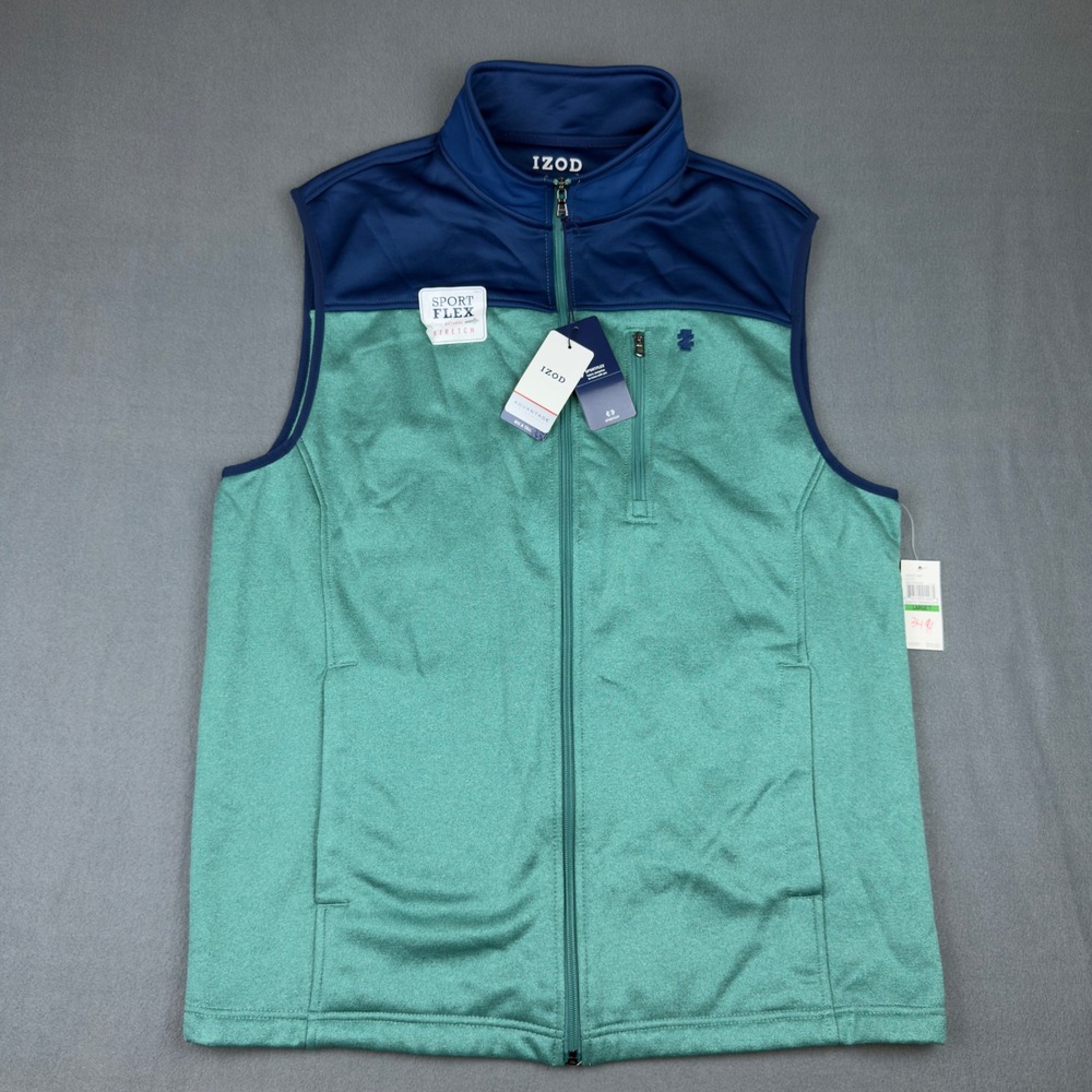 IZOD Advantage Performance Sport Flex Vest Mens LT Large Tall Teal Navy Full Zip